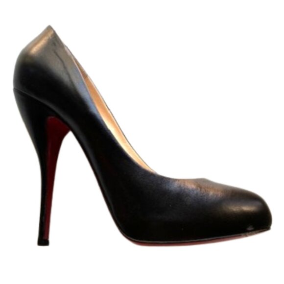 Christian Louboutin Black Leather Platform Round Toe Pump | 5" Heel | Sz 39 - Picture 1 of 16